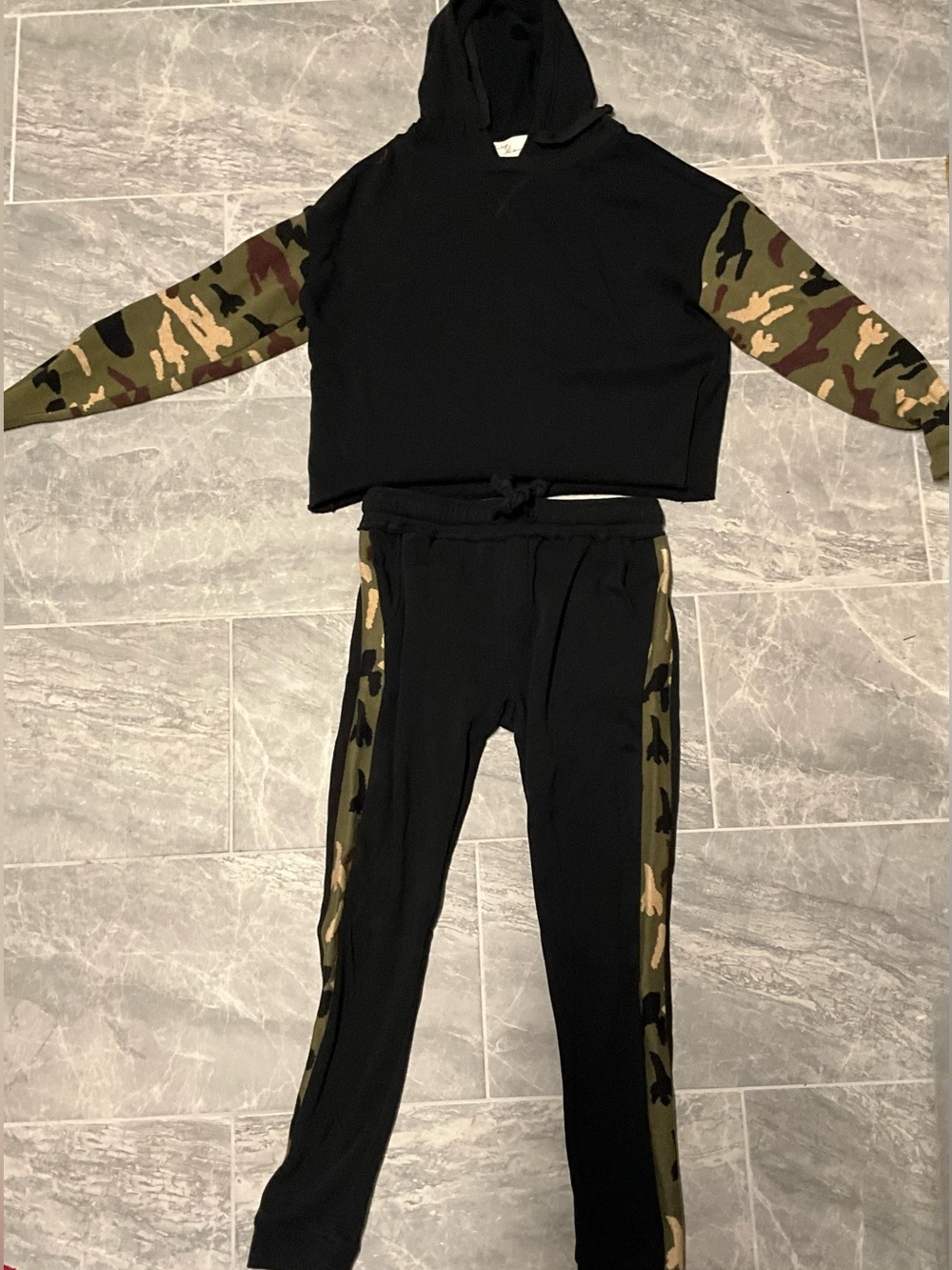 Women’s Black Joggers with Camo Side Panels Set